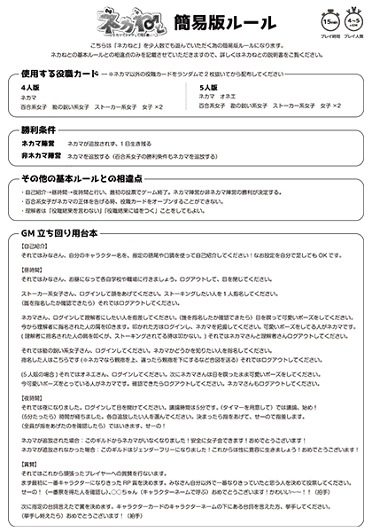 ネカねと-簡易版ルール紹介とGM立ち回り用台本